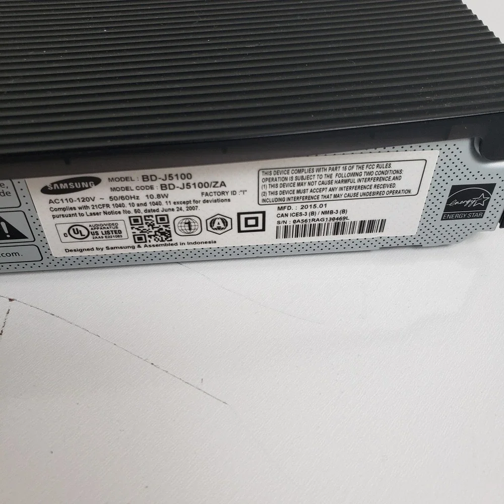 Samsung BD-J5100 Blu-ray Player 1080p Full HD HDMI Anynet+ Black No Remote